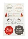 Schmucketiketten "Fröhliche Weihnachten",  8 Etiketten pro Pack, rot/grau